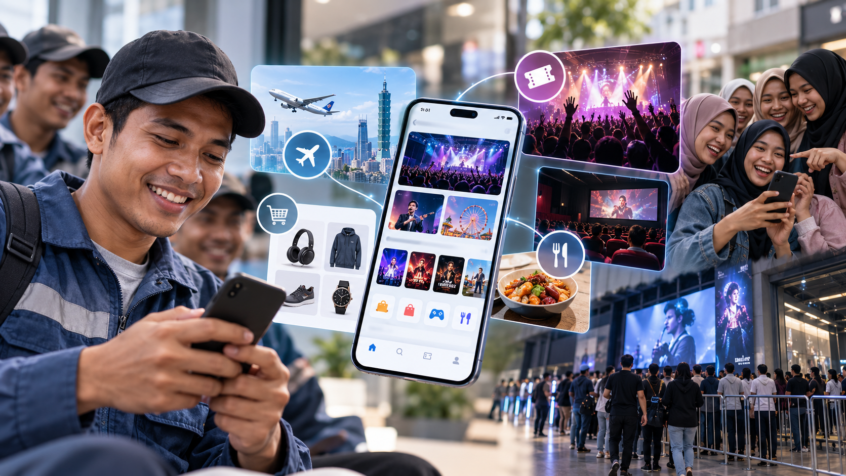 Entertainment, shopping, and event ticket services for migrant workers